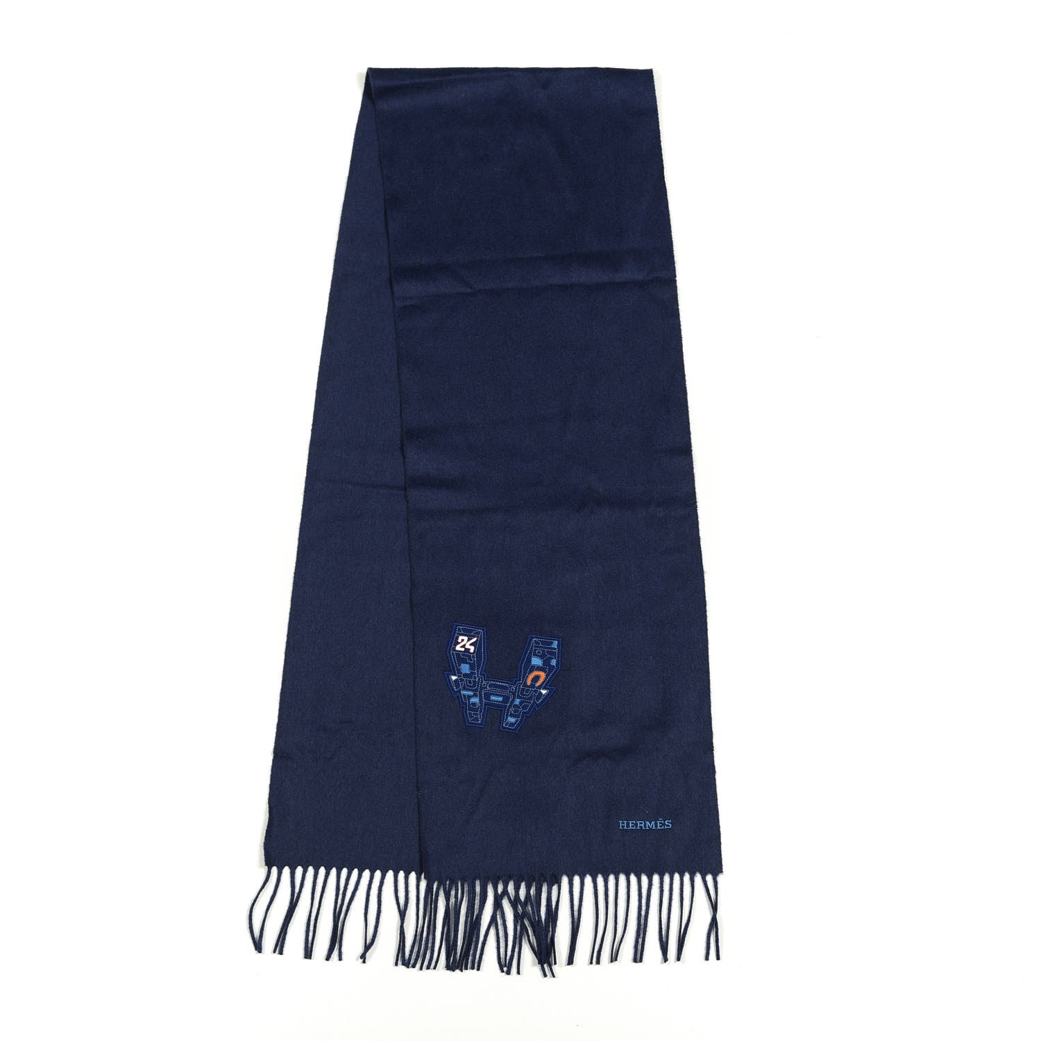Hermes Cashmere Space University Muffler Bleu Outremer 2 of 5