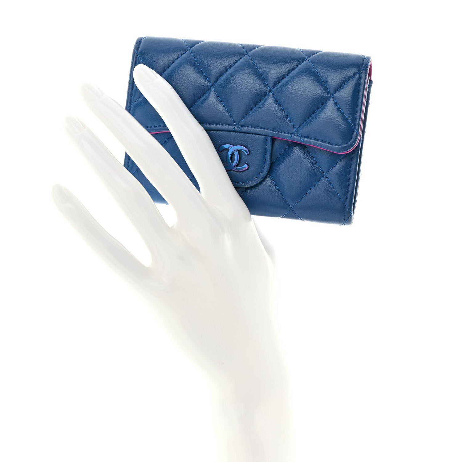 Chanel Lambskin Quilted Flap Card Holder Wallet Blue Pink 2 of 13