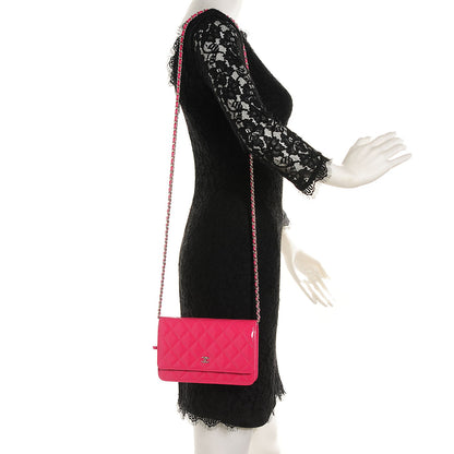 Chanel Patent Quilted Wallet On Chain WOC Fuchsia 2 of 9