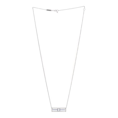 Tiffany 18K White Gold Blue Sapphire T Open Horizontal Bar Pendant Necklace 3 of 7