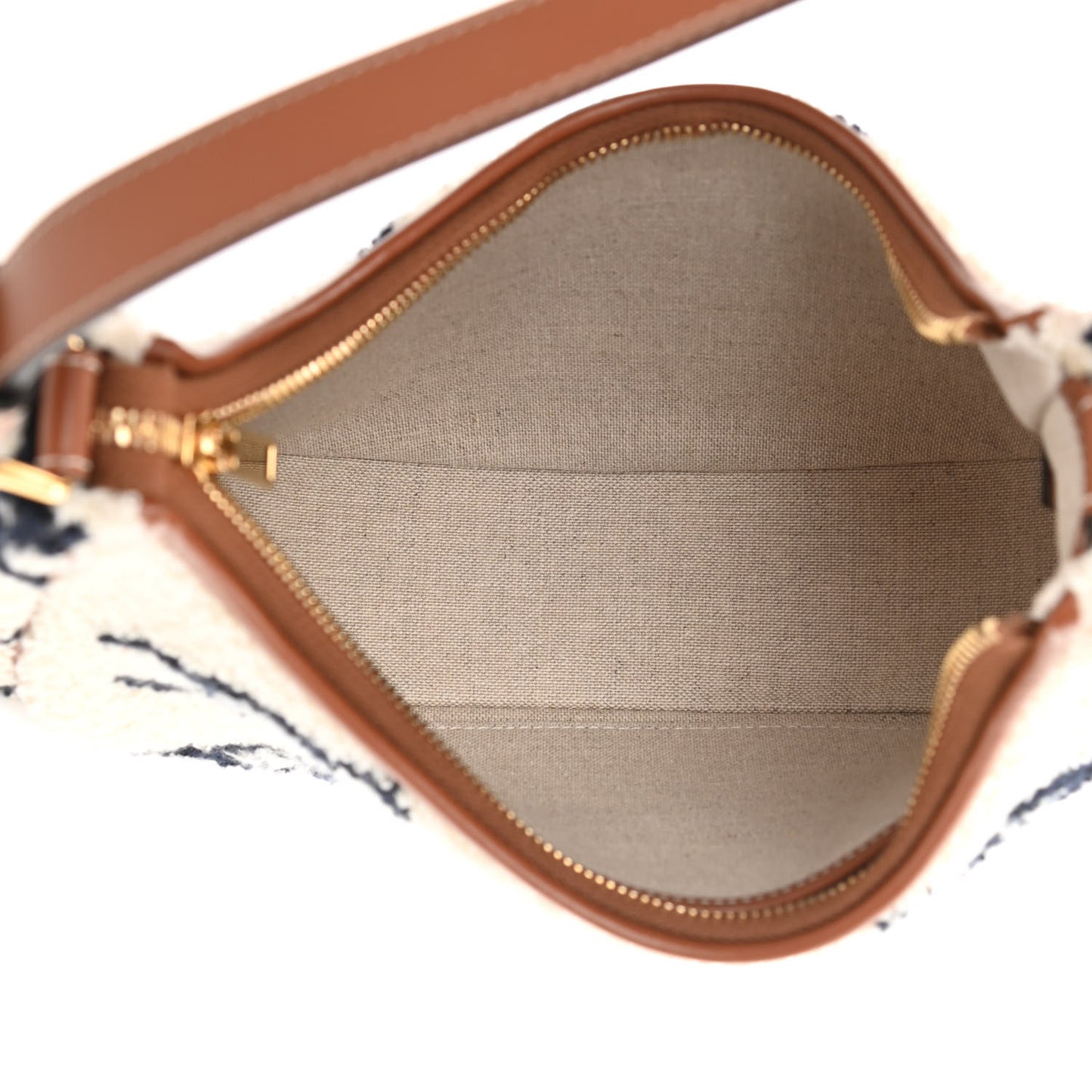 Bouclette Embroidered Ava Triomphe Shoulder Bag Navy Tan