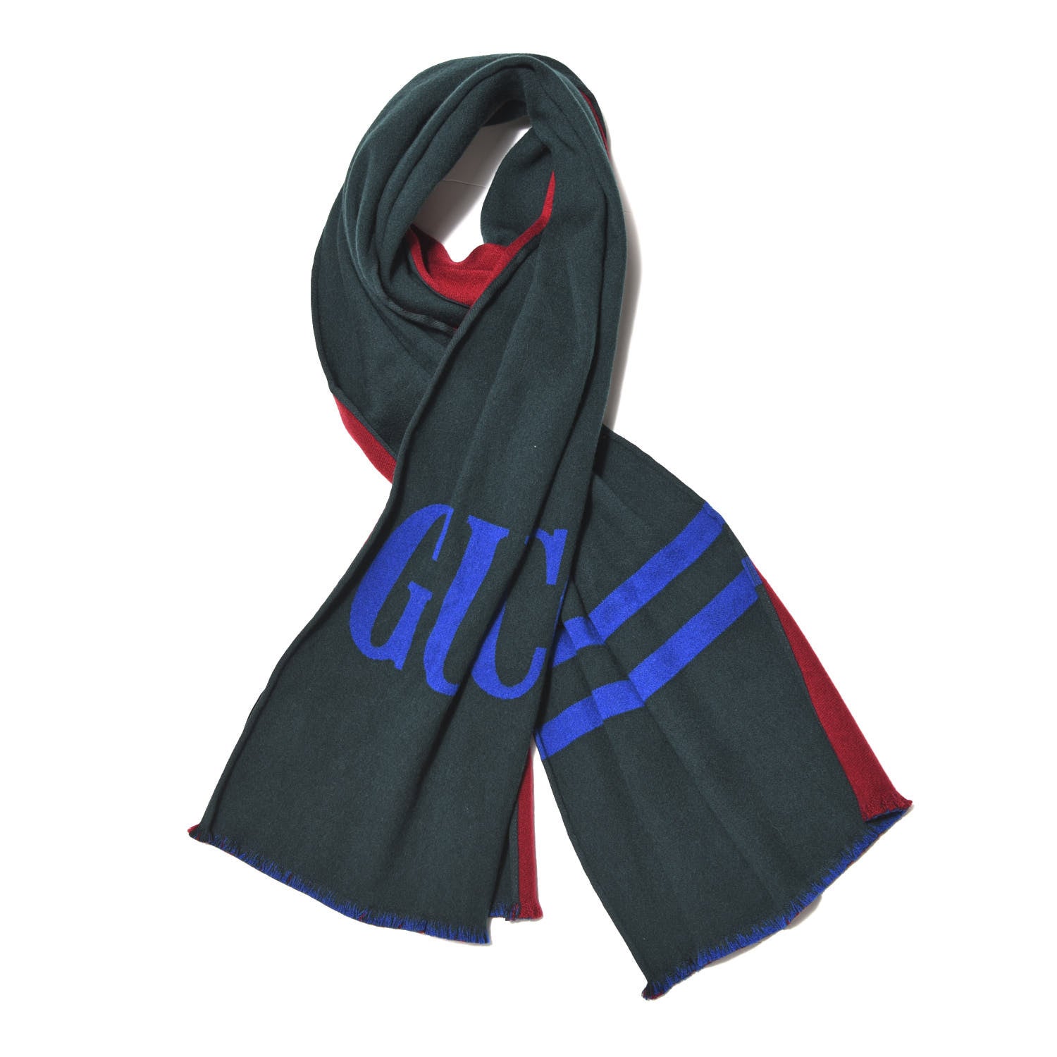 Gucci Wool Silk Guccium Scarf Petroleum Blue Bordeaux 1 of 4