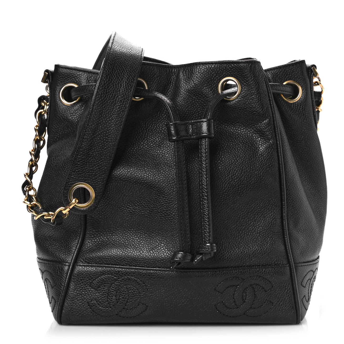 Caviar Drawstring Shoulder Bag Black
