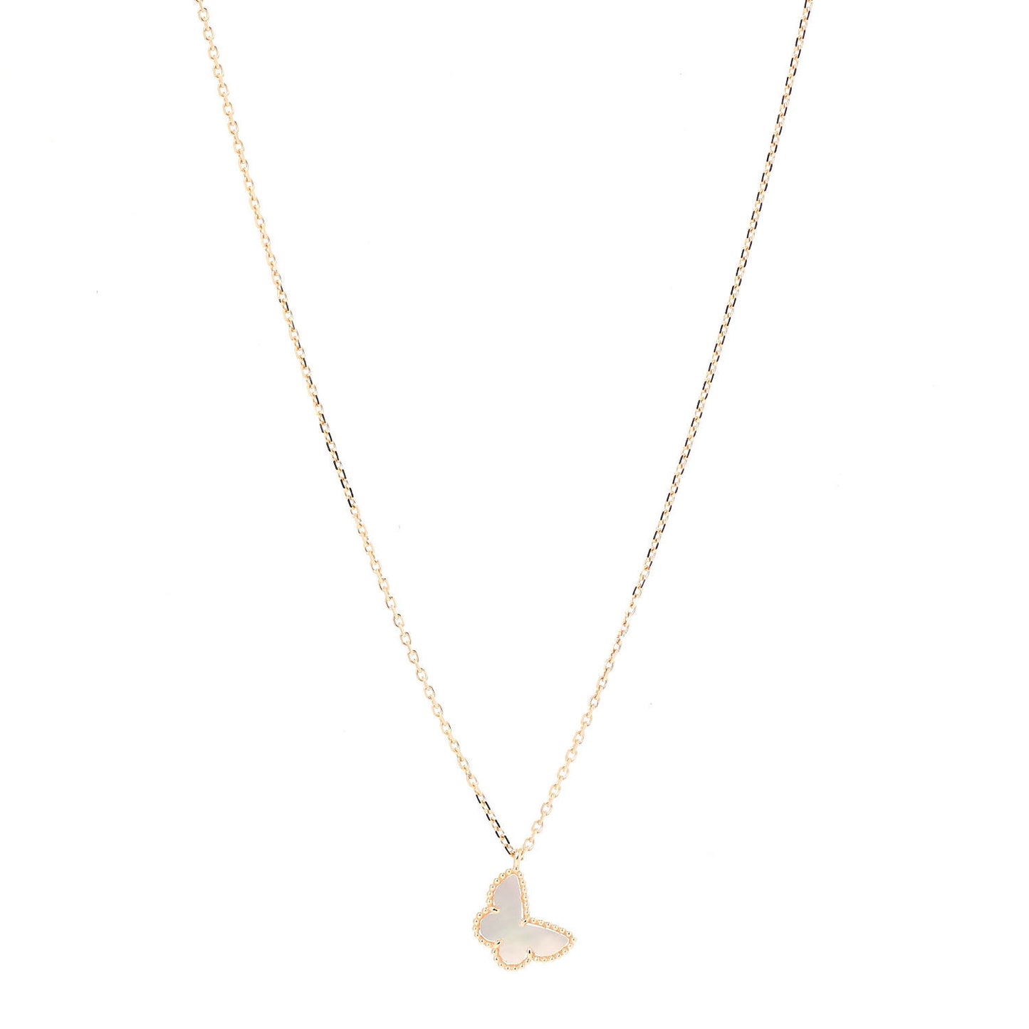 18K Yellow Gold Mother of Pearl Sweet Alhambra Butterfly Pendant Necklace
