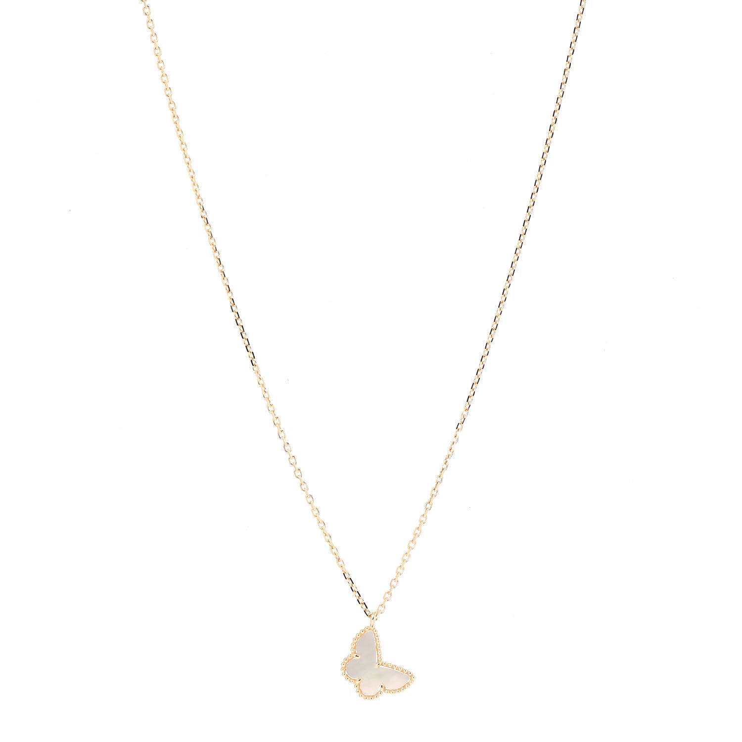 Van Cleef & Arpels 18K Yellow Gold Mother of Pearl Sweet Alhambra Butterfly Pendant Necklace 1 of 7