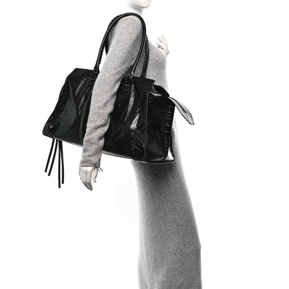 Balenciaga Semi Matte Calfskin Crocodile Embossed Neo Classic Black Hardware Large Top Handle Bag Black 2 of 10