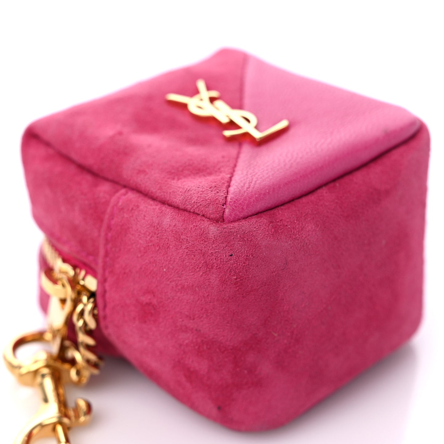 Suede Lambskin Jaime Cube Charm Keychain Fuchsia