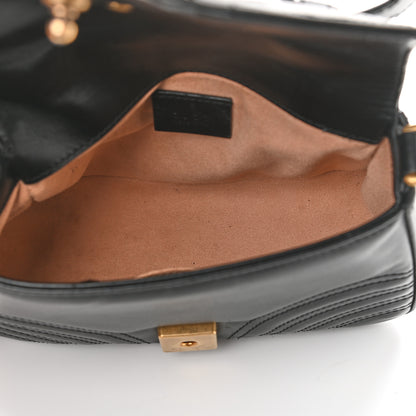 Gucci Calfskin Matelasse Mini GG Marmont Top Handle Shoulder Bag Black 5 of 9