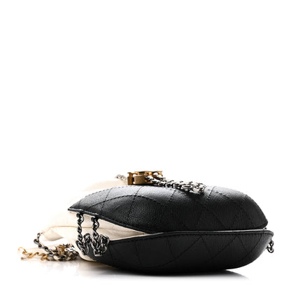 Chanel Aged Calfskin Quilted Small Gabrielle Bucket White Black 4 of 10