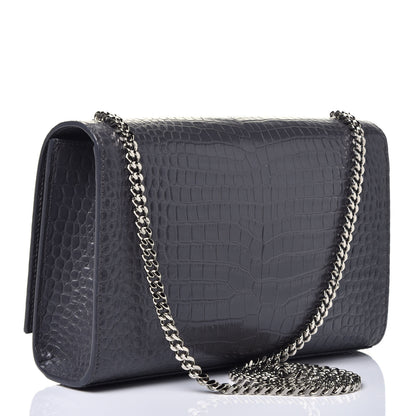Saint Laurent Calfskin Crocodile Embossed Medium Classic Monogram Kate Tassel Satchel Fog 3 of 9