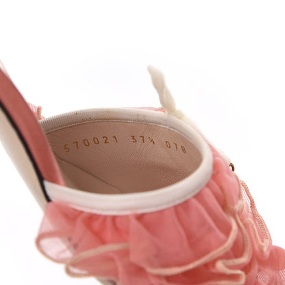 Gucci Tulle Ruffle Low Heel Slide Sandals 37 Peach White 8 of 10