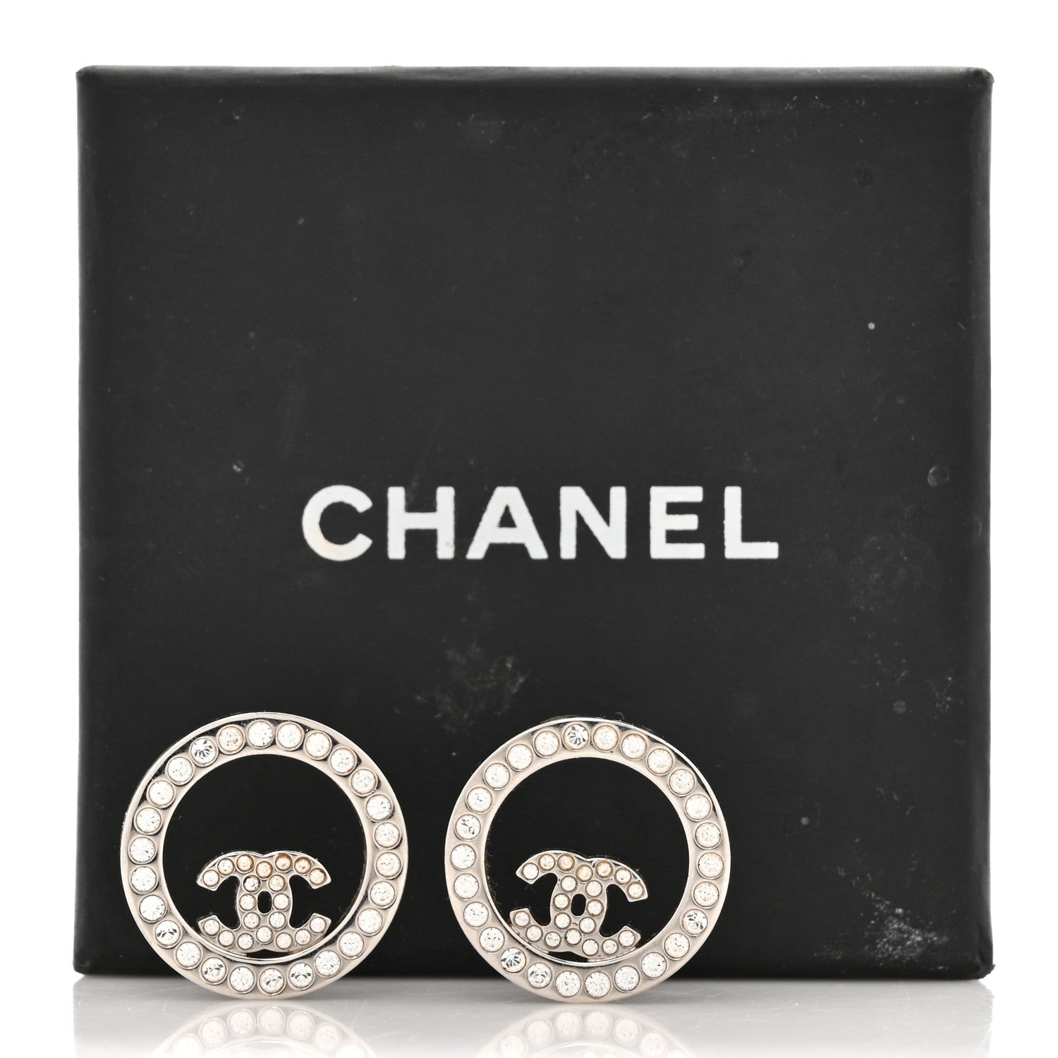 Chanel Crystal CC Round Earrings Silver 6 of 6