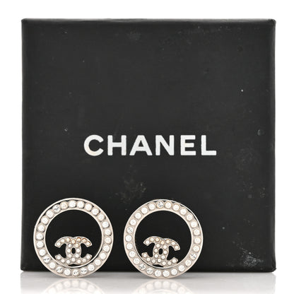 Chanel Crystal CC Round Earrings Silver 6 of 6