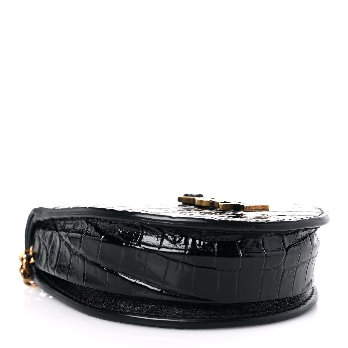 Patent Crocodile Embossed Monogram Baby Kaia Crossbody Bag Black