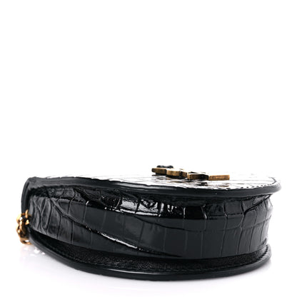 Saint Laurent Patent Crocodile Embossed Monogram Baby Kaia Crossbody Bag Black 4 of 9