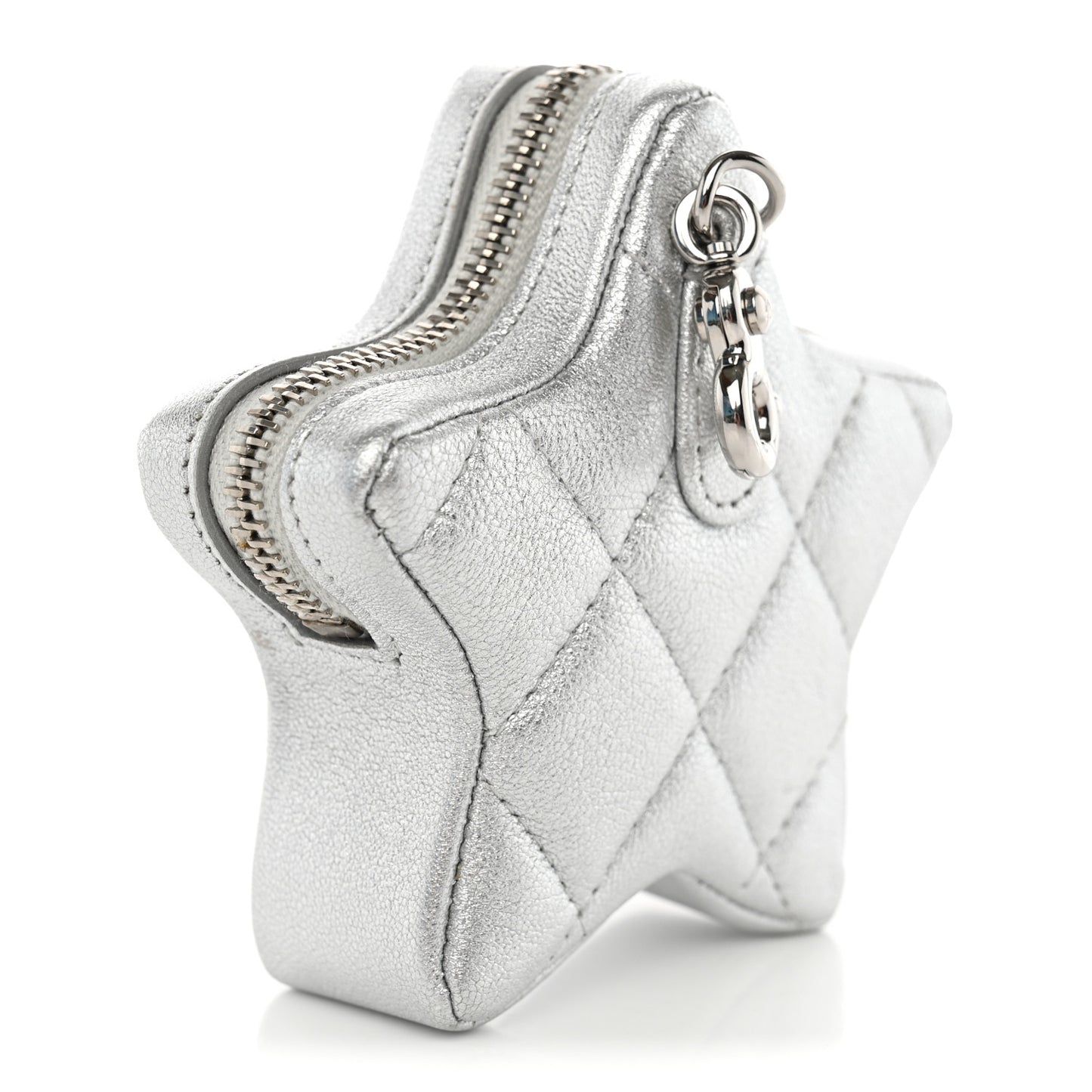 Metallic Lambskin Walk Of Fame Star Clip On Coin Purse Silver