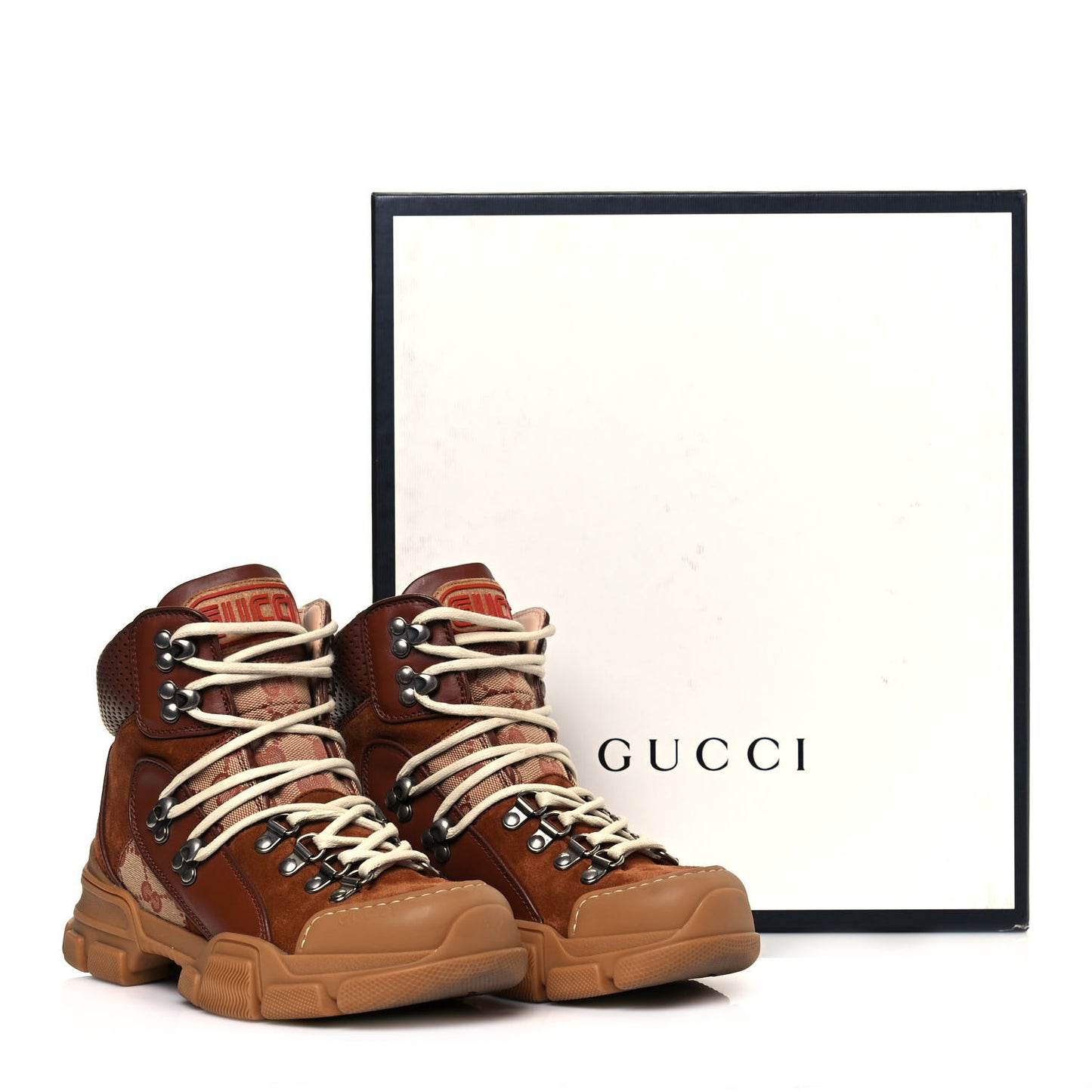X SEGA Suede Calfskin GG Monogram Womens Flashtrek High-Top Sneakers 35.5 New Cuir Beige Ruggine