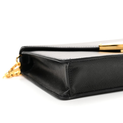 Prada Saffiano Lux Metal Triangle Logo Mini Envelope Chain Shoulder Bag Black 7 of 8