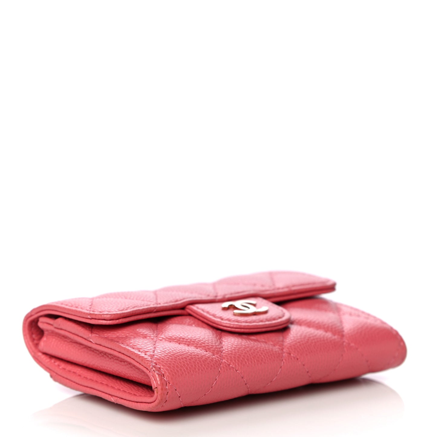 Caviar Quilted Flap Card Holder Wallet Pink