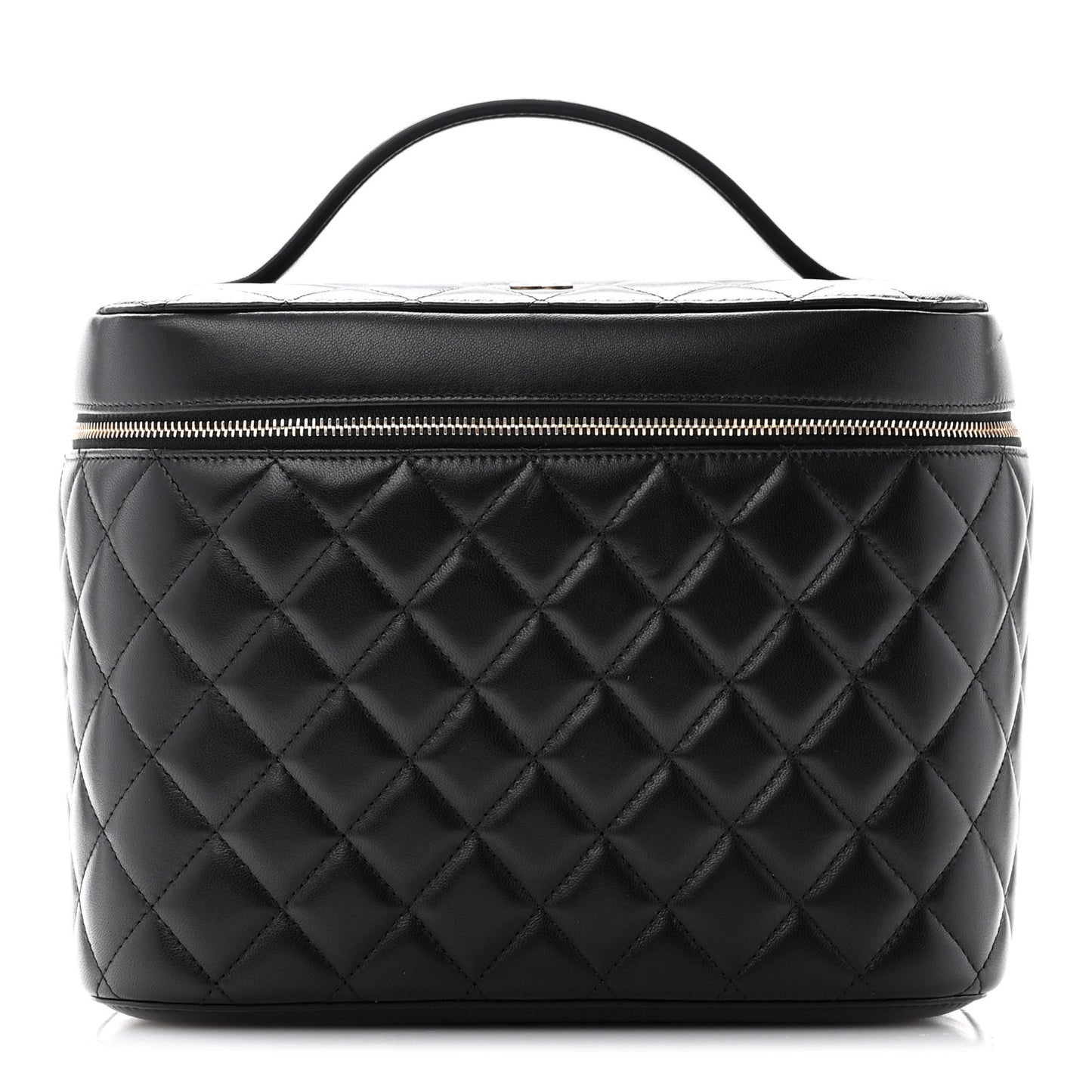 Lambskin Quilted Large Vanity Pouch Black