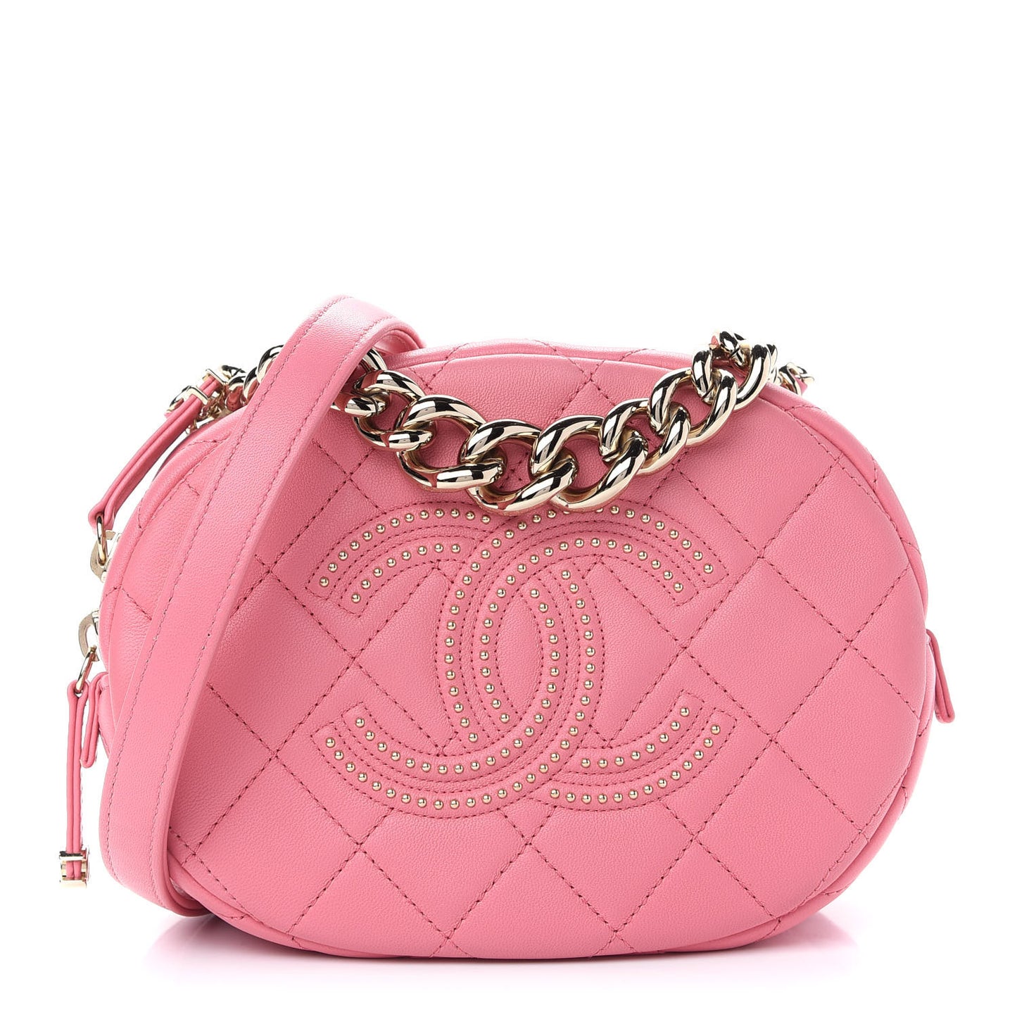 Lambskin Quilted Studded Camera Case Pink