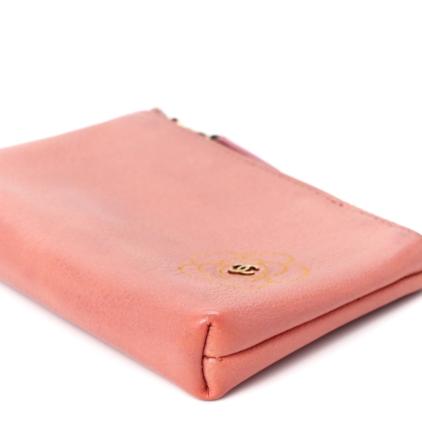 Goatskin Camellia Key Pouch Light Pink