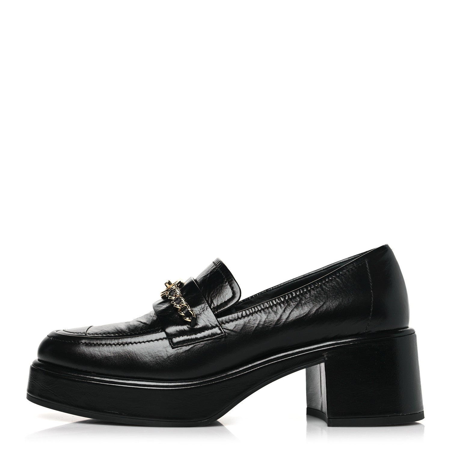 Chanel Shiny Calfskin Logo Loafers 37.5 Black 1 of 9