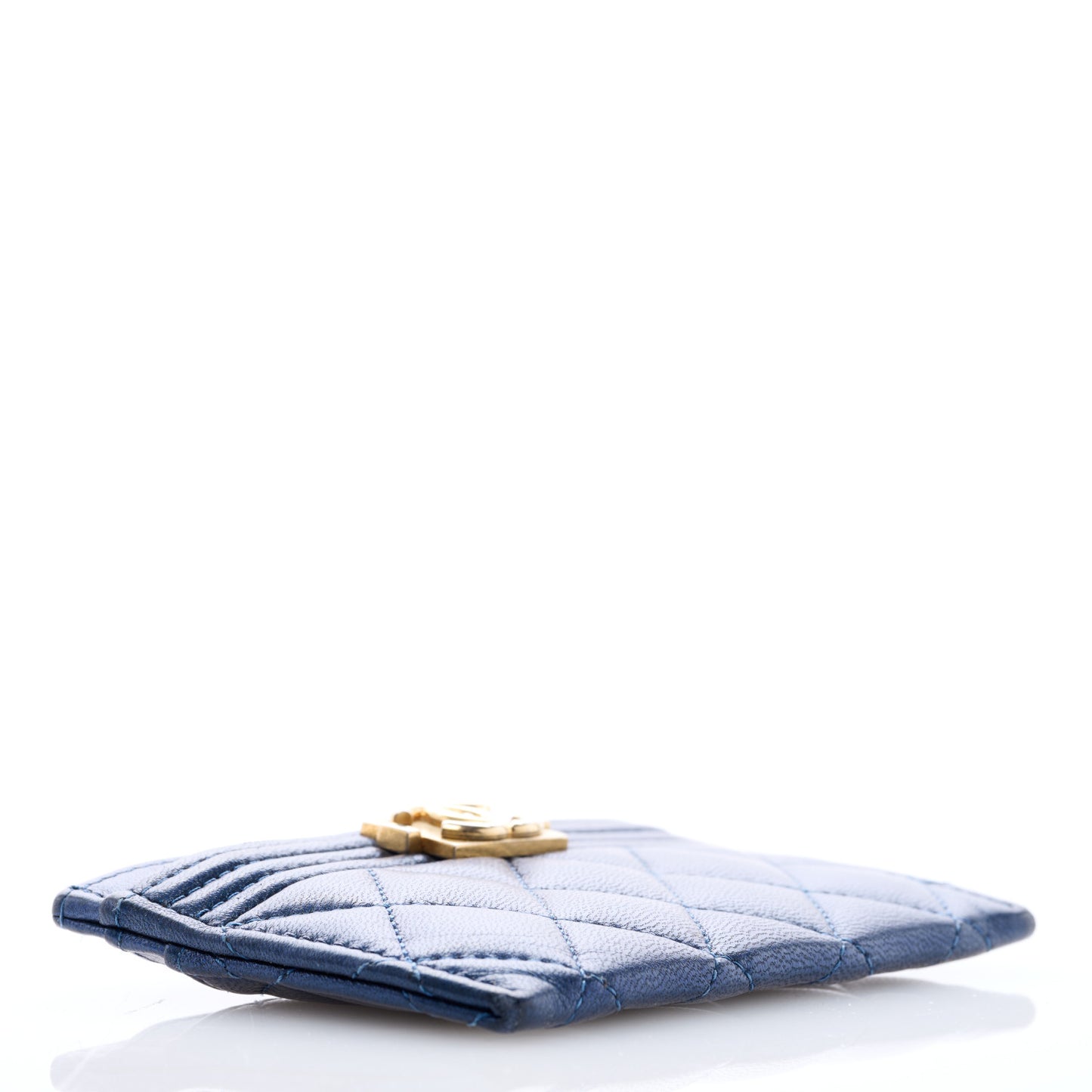 Metallic Lambskin Quilted Boy Card Holder Blue