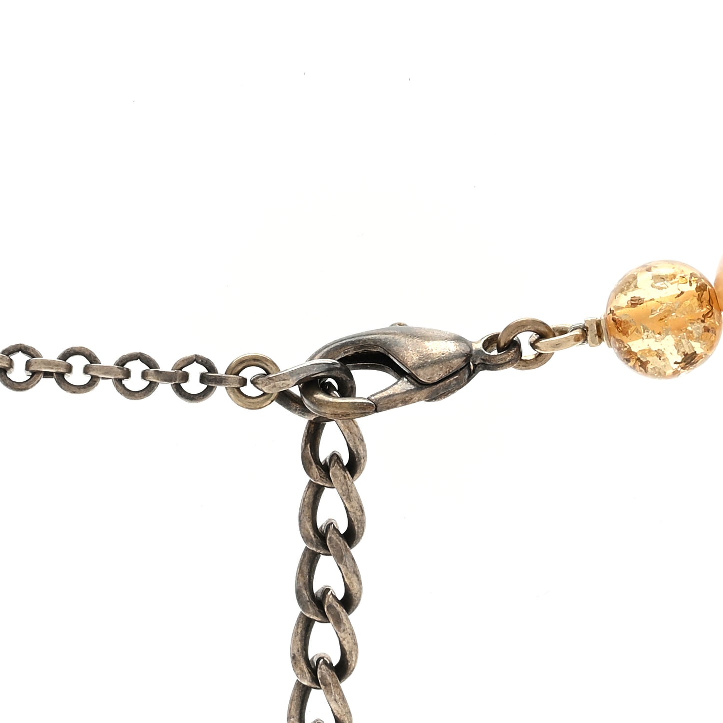 Pearl Bead Enamel CC Long Necklace Gold Multicolor