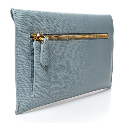 Prada Saffiano Metal Envelope Wallet Cornflower Blue 3 of 12