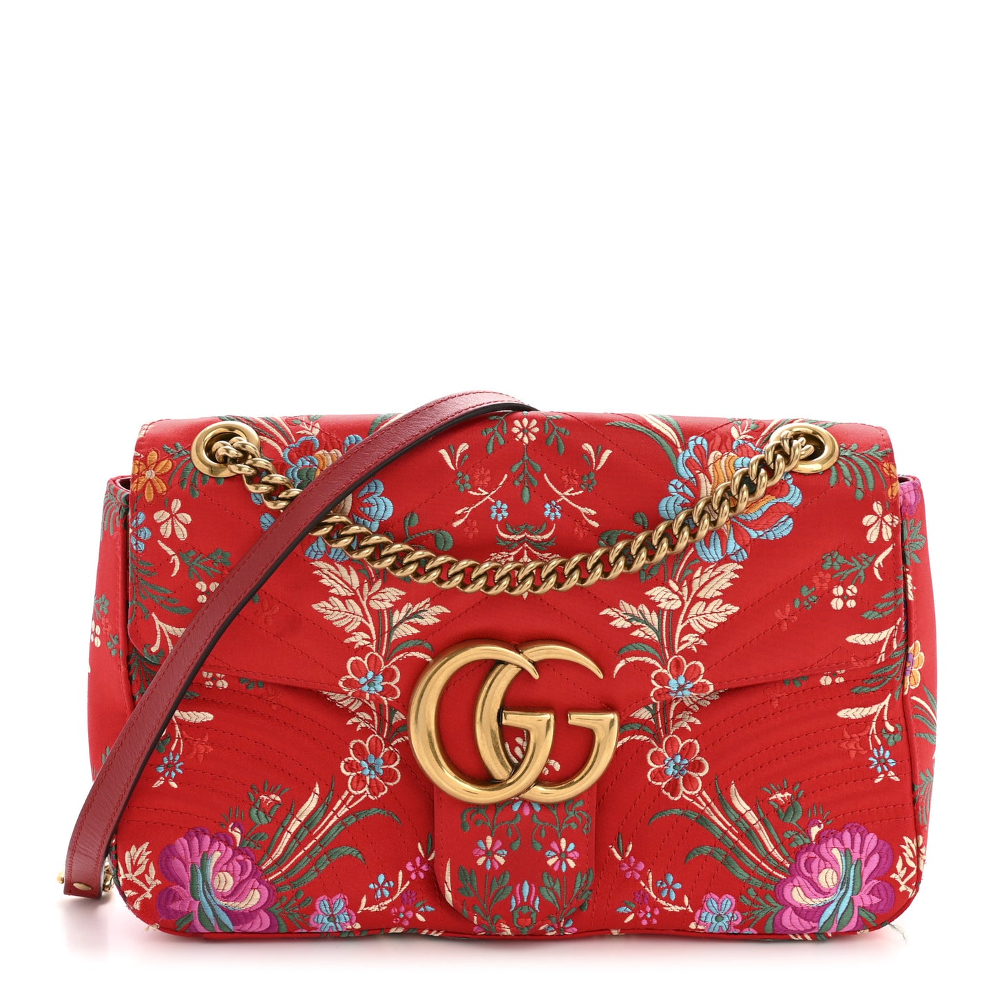 Jacquard Matelasse Floral Medium GG Marmont Shoulder Bag Red