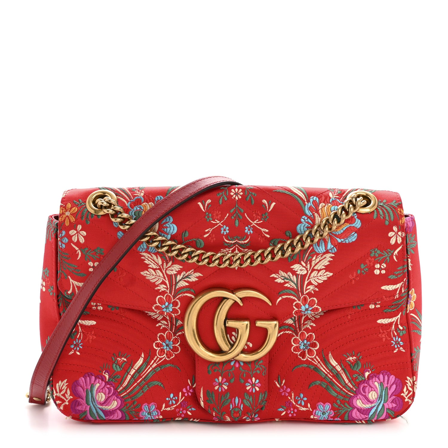 Gucci Jacquard Matelasse Floral Medium GG Marmont Shoulder Bag Red 1 of 15