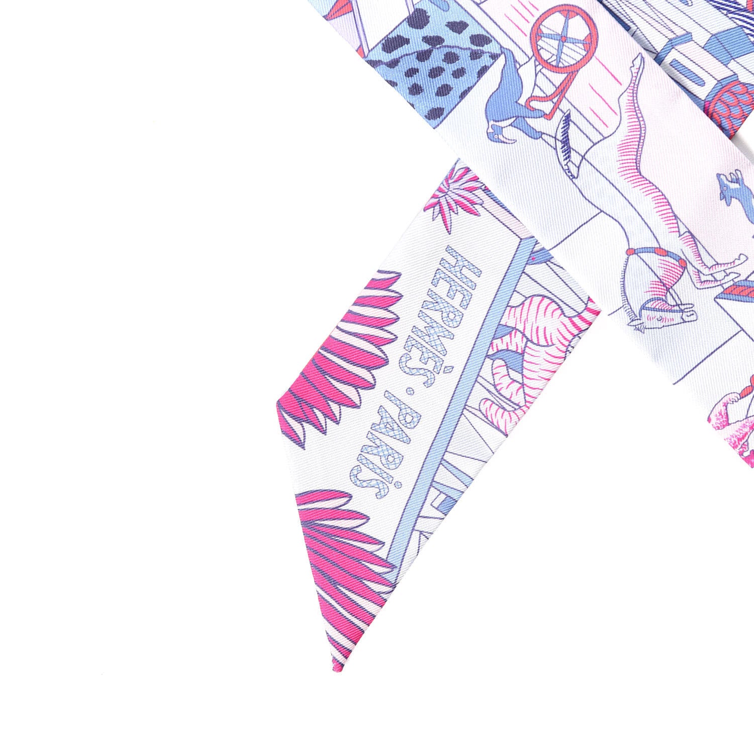 Hermes Silk Animapolis Twilly Ciel Rose Vif Bleu 5 of 5