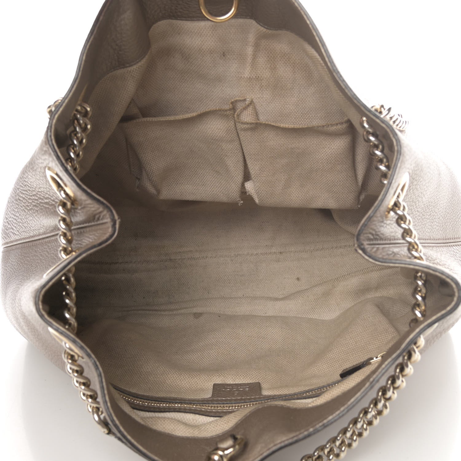 Gucci Metallic Pebbled Calfskin Medium Soho Chain Shoulder Bag Golden Beige 4 of 5