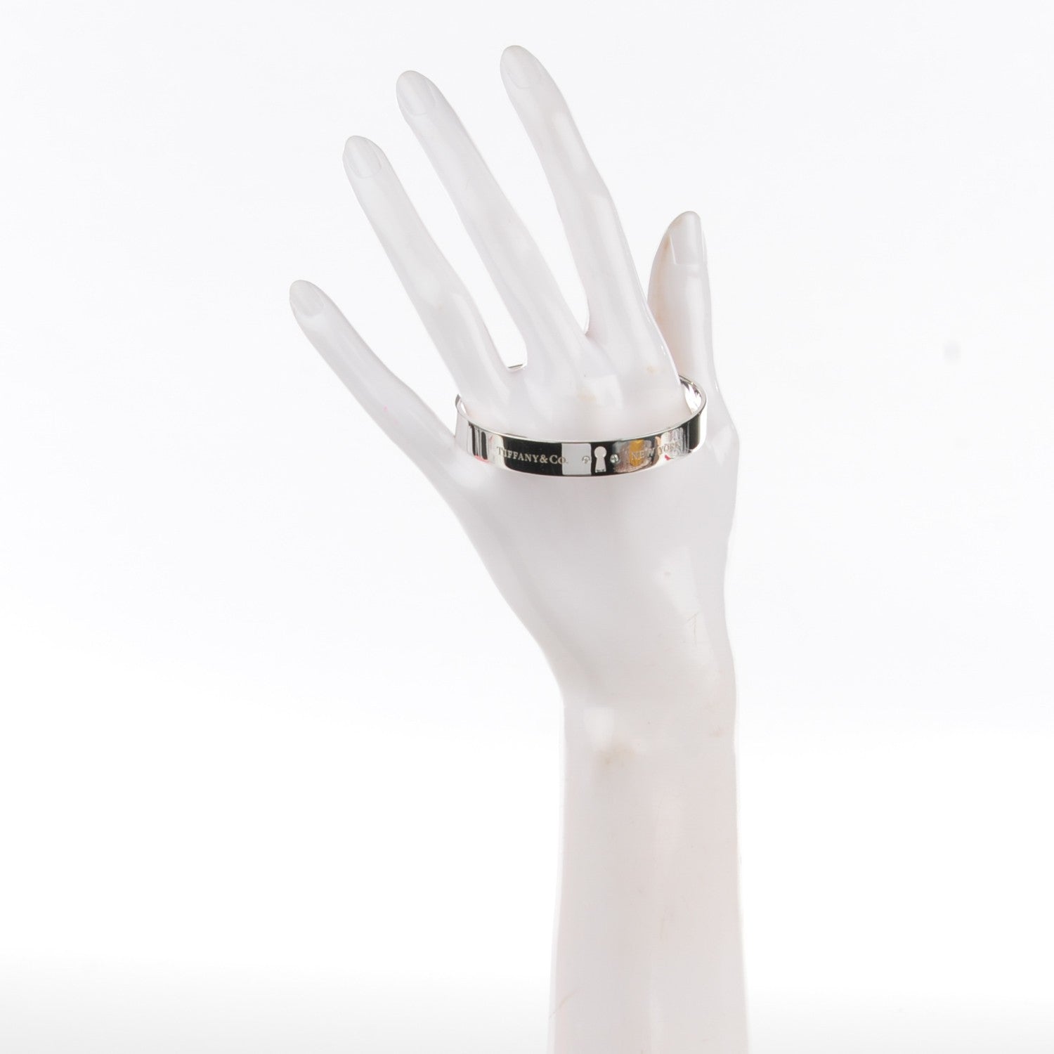 Tiffany Sterling Silver Diamond Narrow Locks Bangle Bracelet 2 of 5