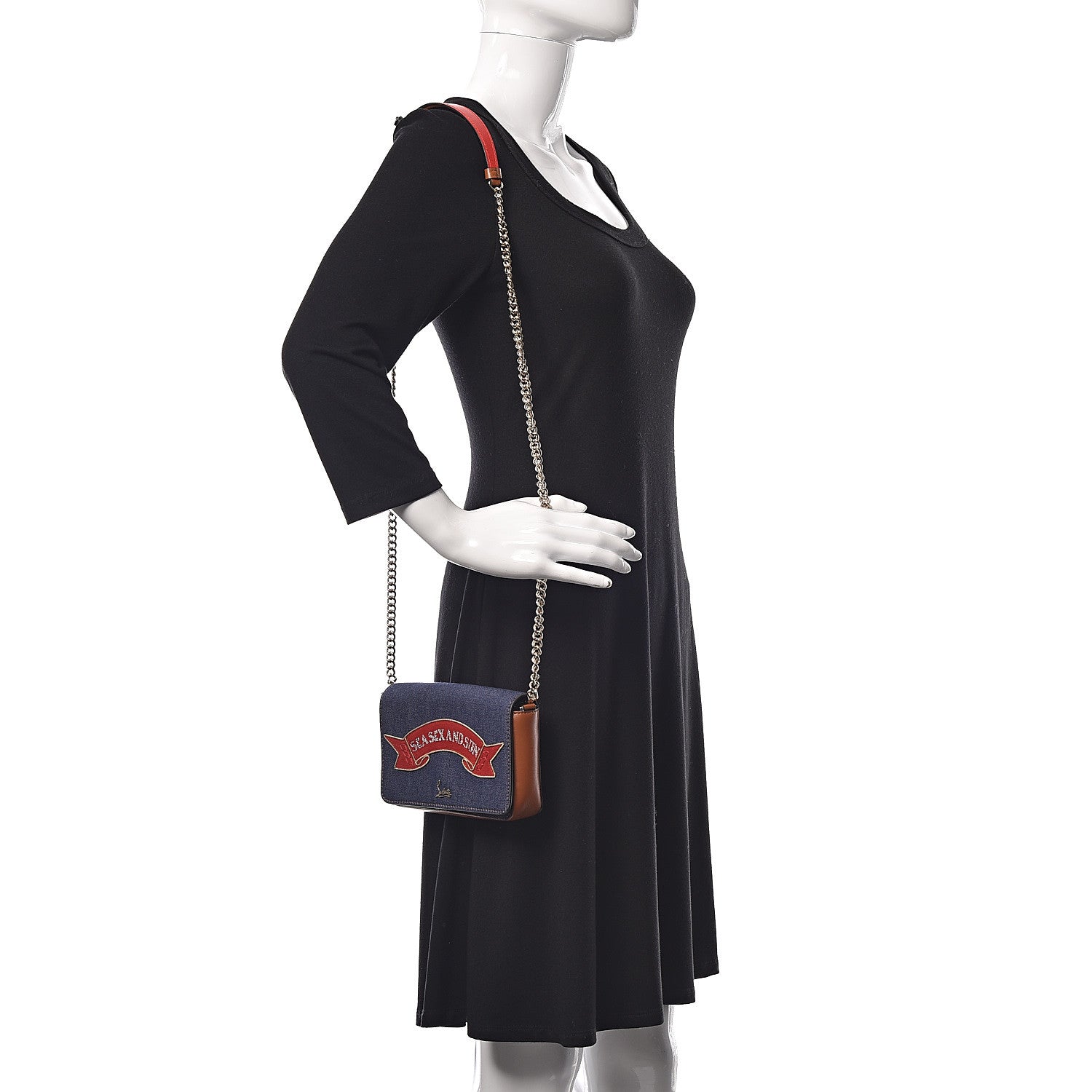 Christian Louboutin Denim Calfskin Crystal Sea Sex Sun Zoompouch Crossbody Navy Coconut 2 of 8