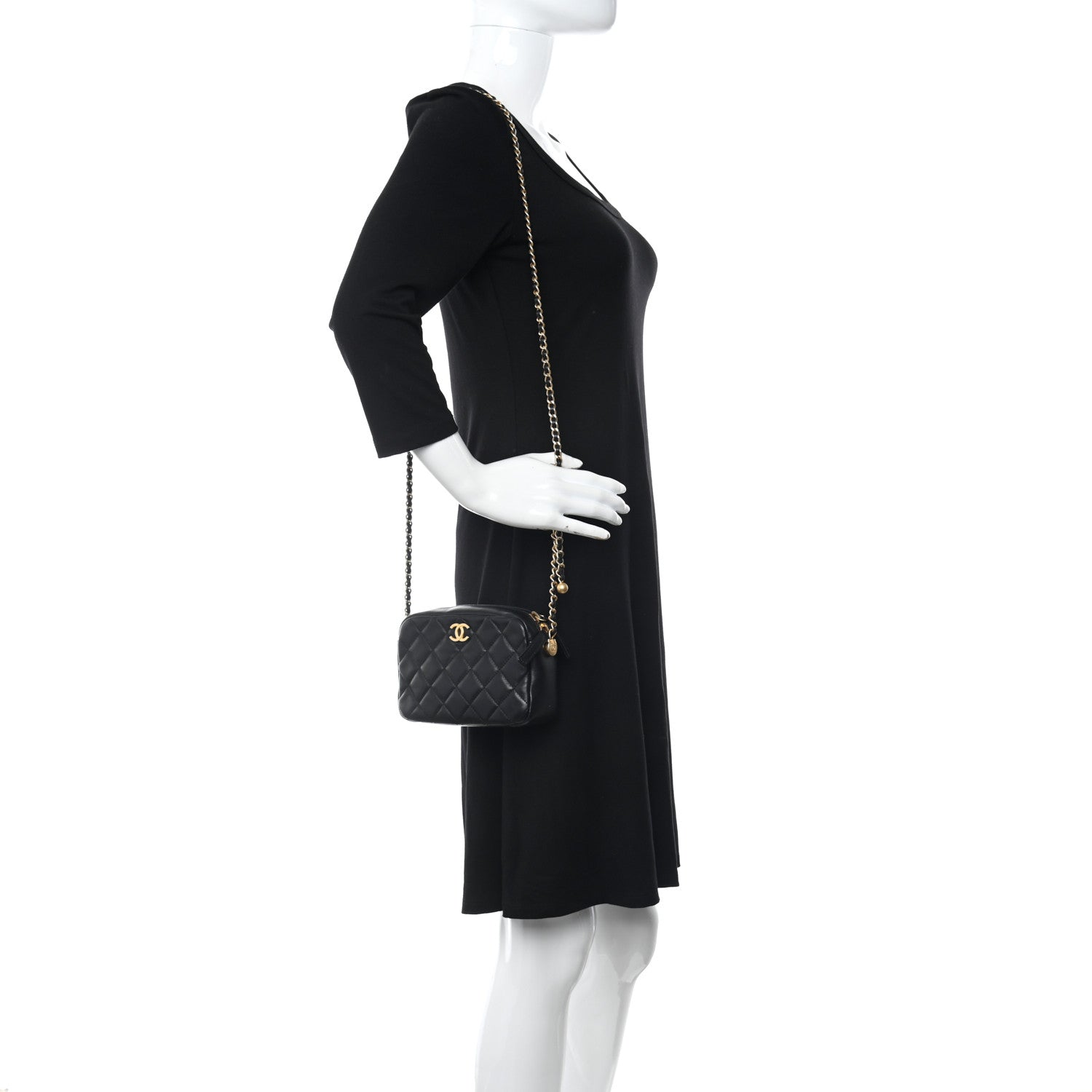 Chanel Lambskin Quilted CC Pearl Crush Camera Case Black 2 of 11