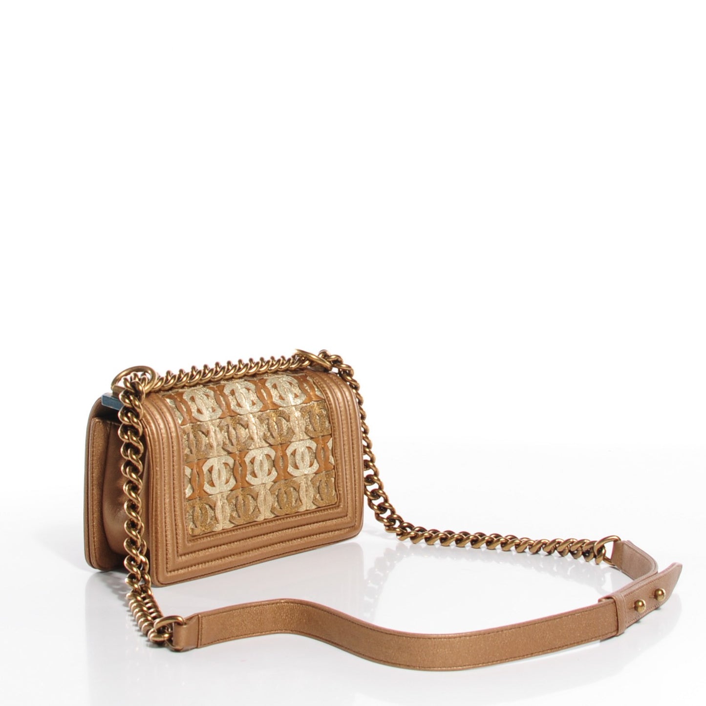 Metallic Lambskin Small Golden CC Boy Flap Gold