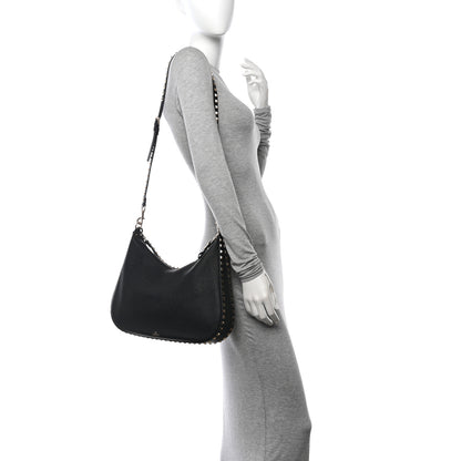 Valentino Garavani Grained Calfskin Rockstud Hobo Bag Black 2 of 9