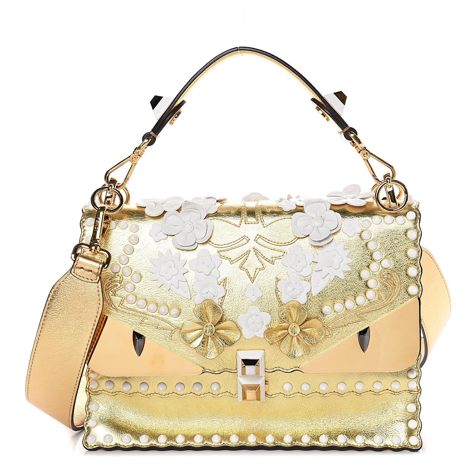 Fendi Metallic Calfskin Wonder Monster Kan I Shoulder Bag Gold 1 of 10