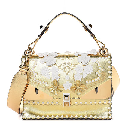 Fendi Metallic Calfskin Wonder Monster Kan I Shoulder Bag Gold 1 of 10