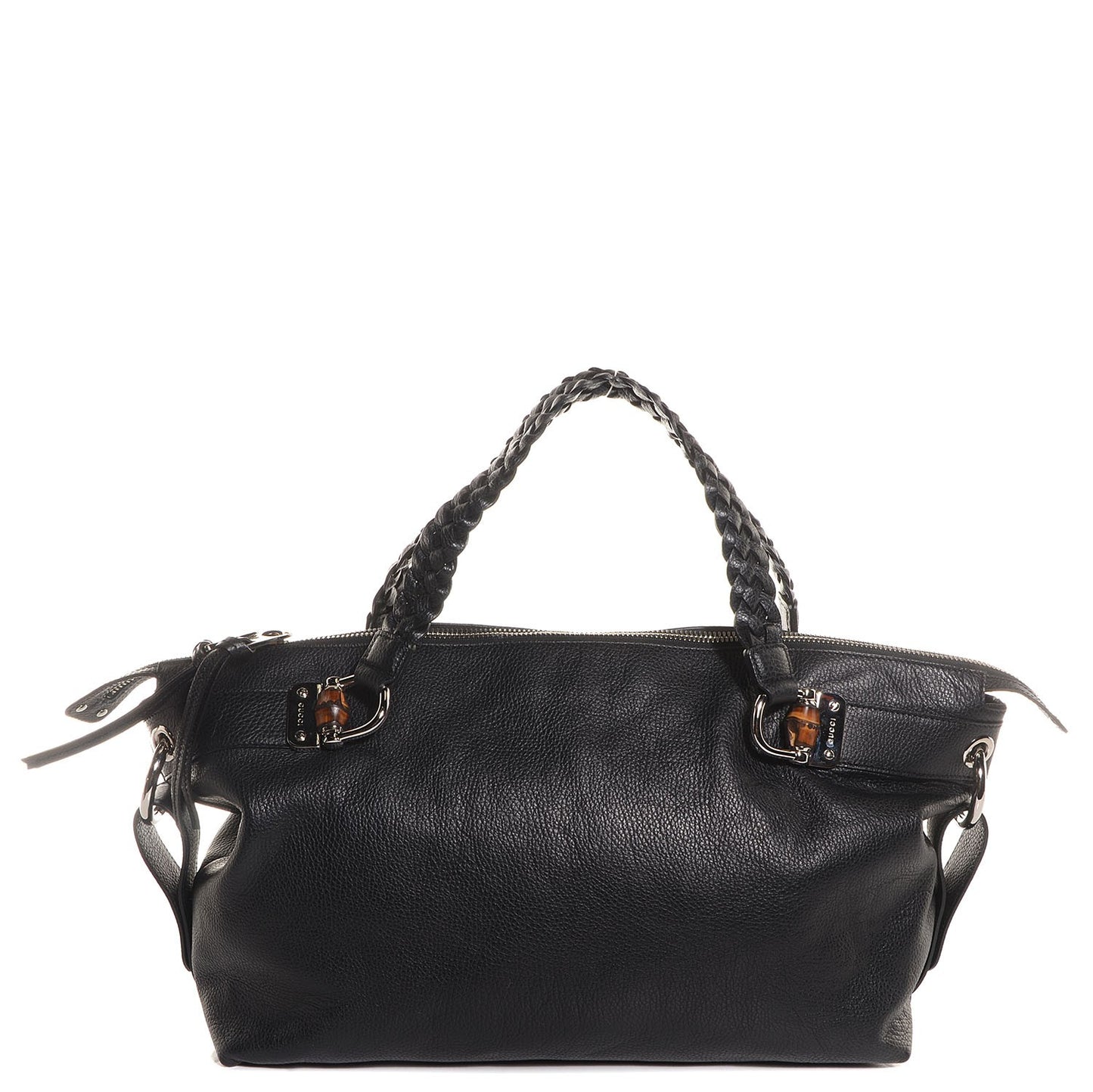 Leather Medium Bamboo Bar Tassel Shoulder Bag Black