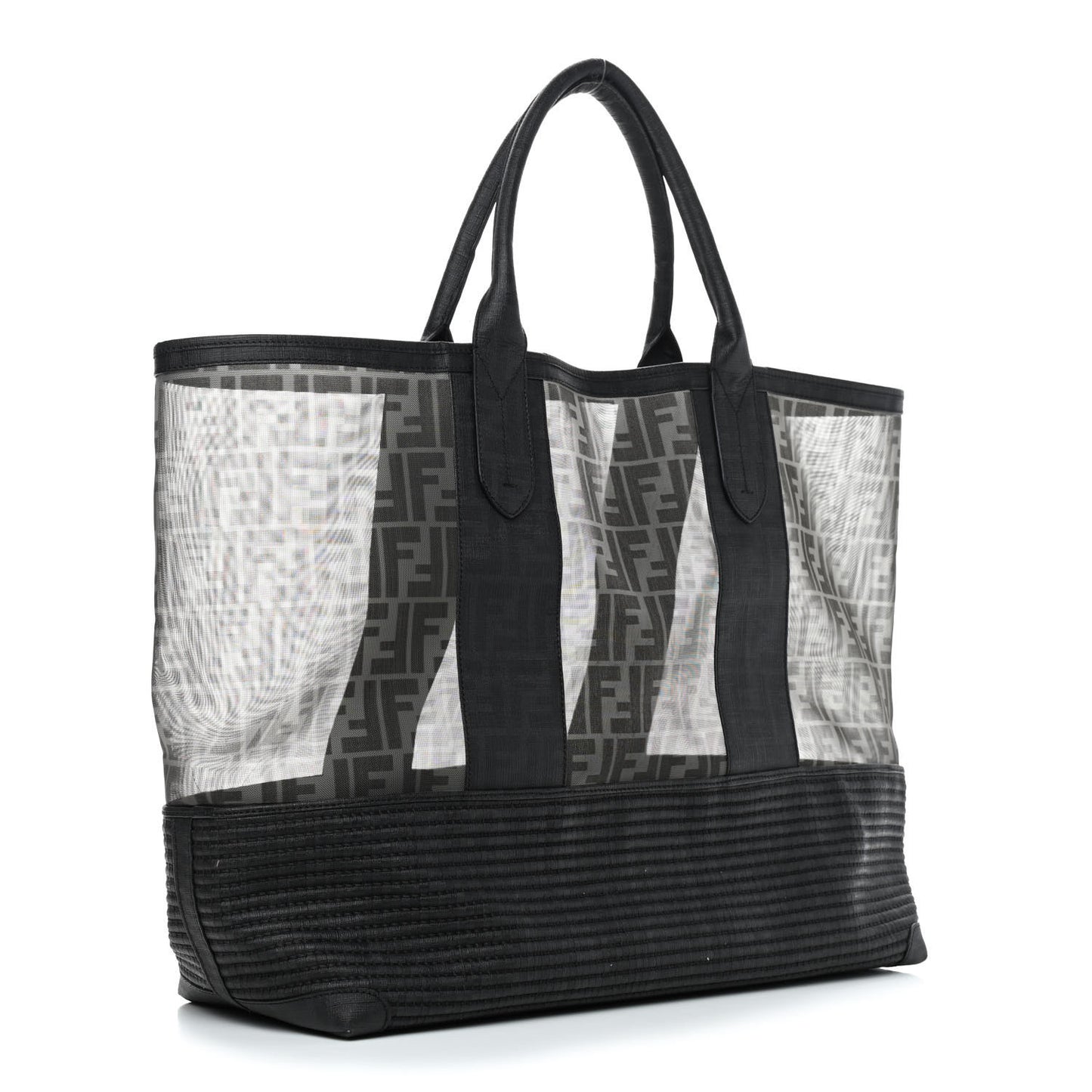 Mesh Glazed Fabric FF Shopping Tote Black