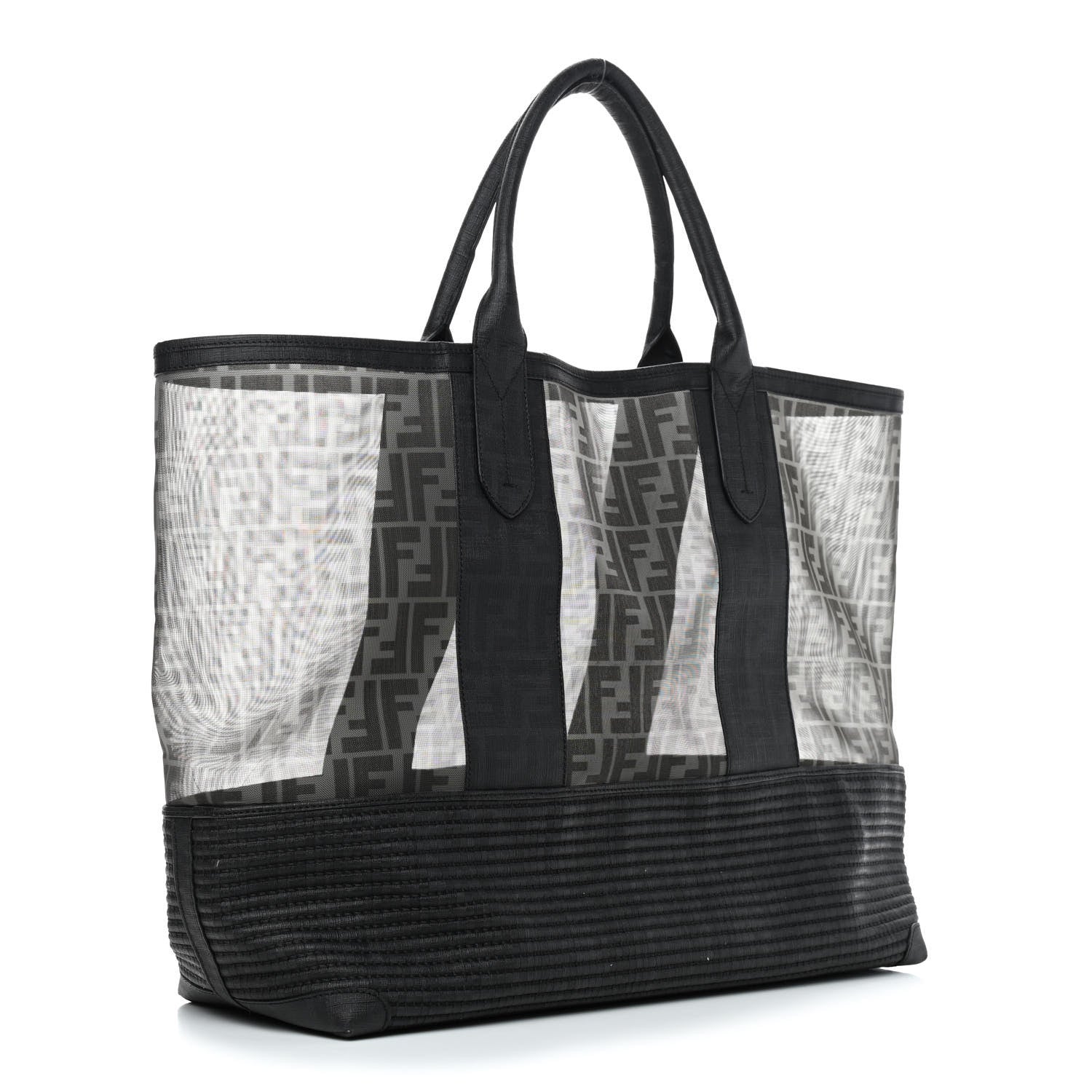 Fendi Mesh Glazed Fabric FF Shopping Tote Black 4 of 14