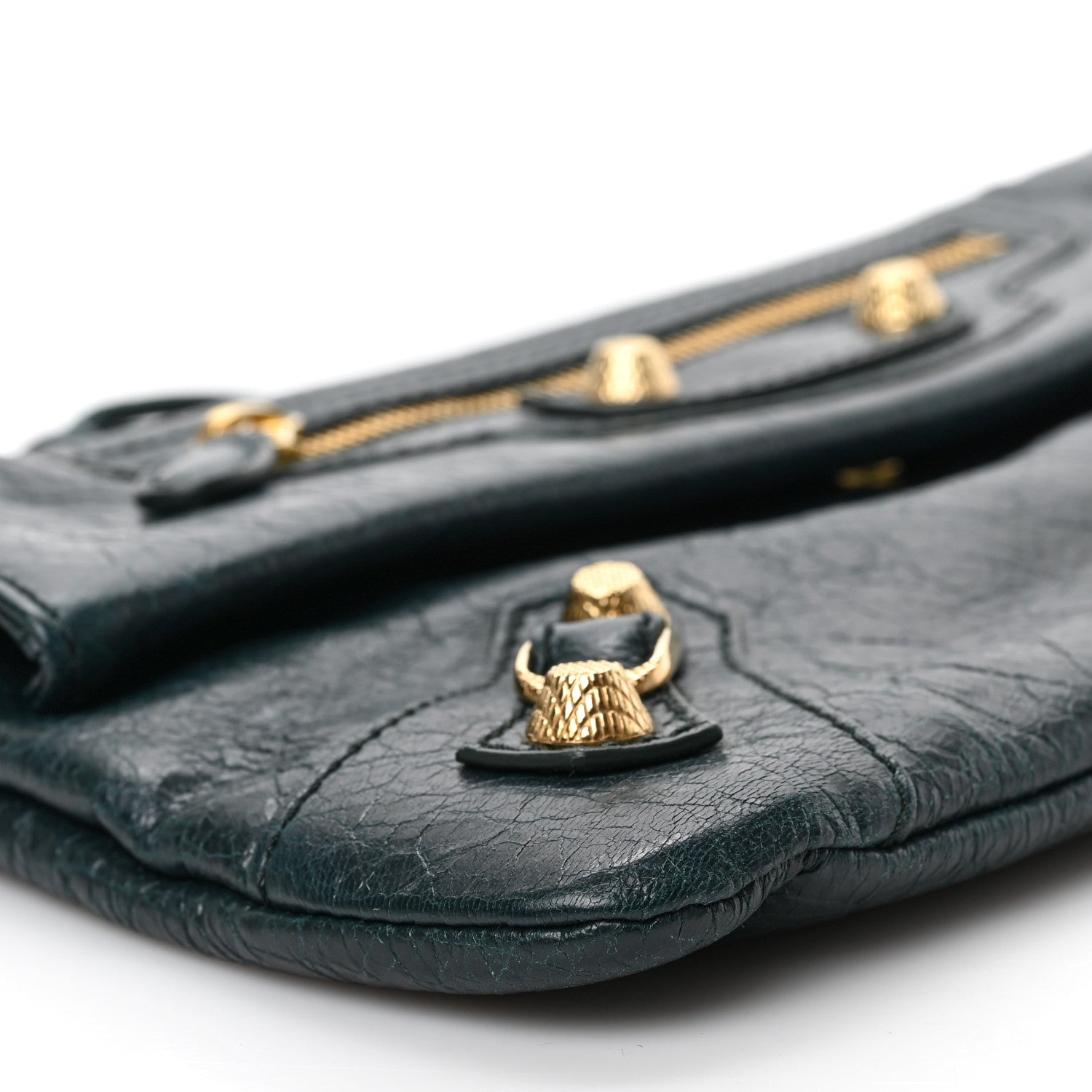 Balenciaga Agneau Giant 12 Gold Hardware Envelope Strap Clutch Vert Pinede 6 of 7