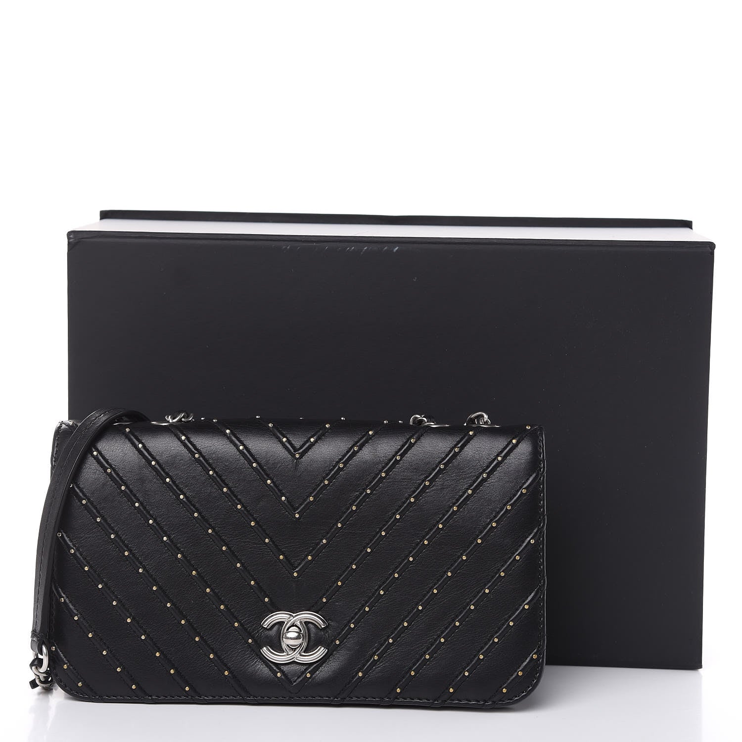 Chanel Calfskin Studded Chevron Quilted Flap Black 16 of 16