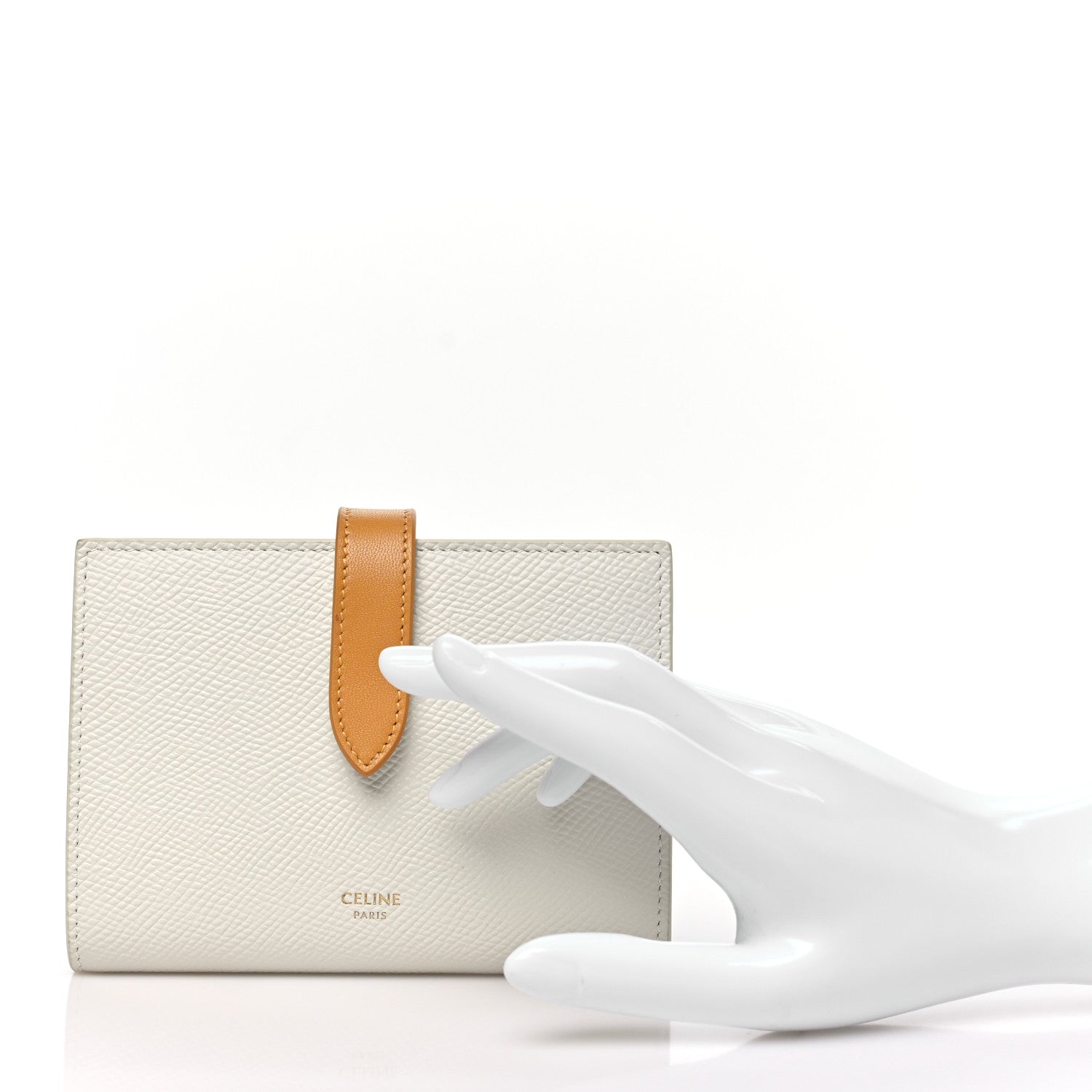 Celine Grained Calfskin Medium Multifunction Strap Wallet White Ocre 2 of 9