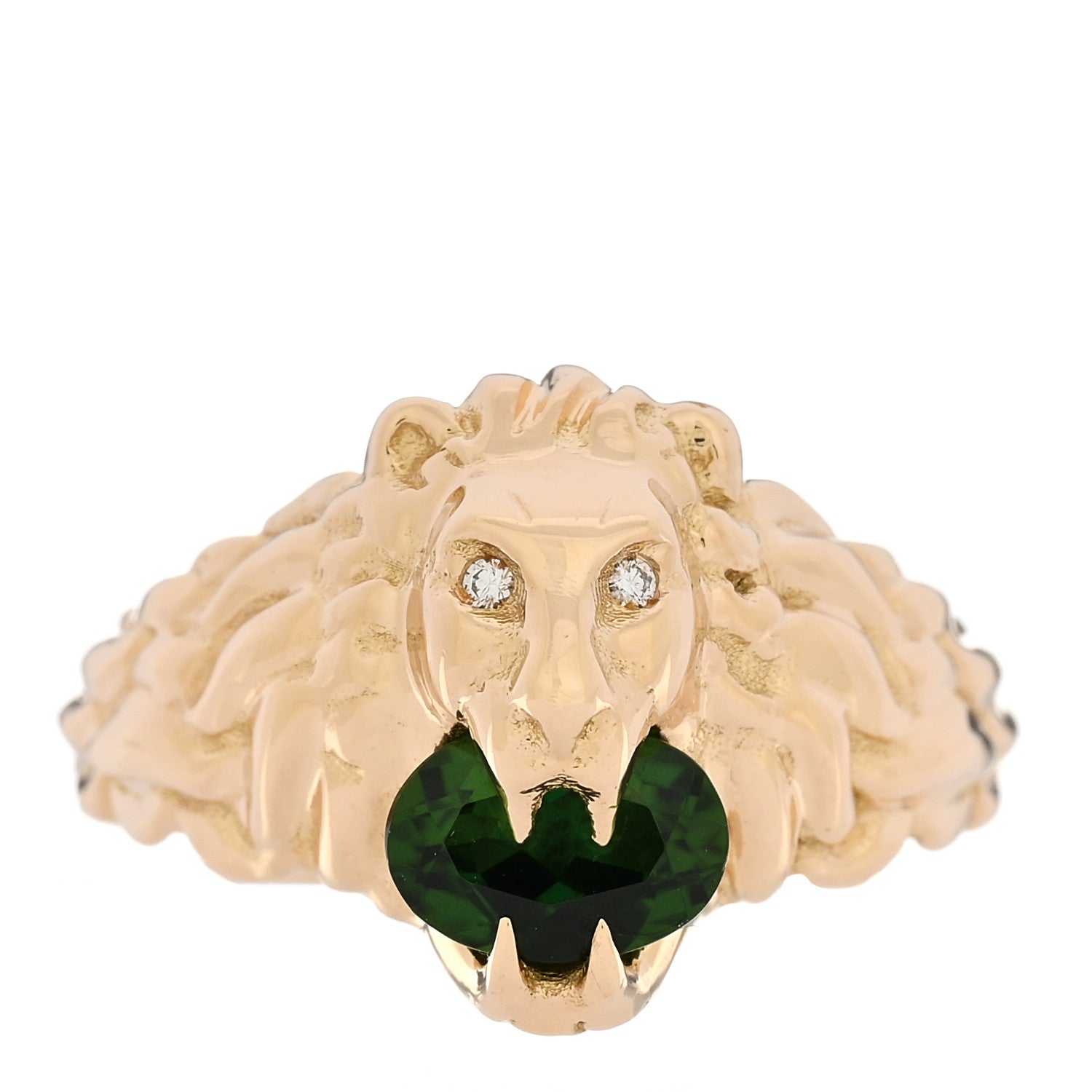 Gucci 18K Yellow Gold Diamond Chrome Diopside Lion Head Ring 50 5.5 1 of 7