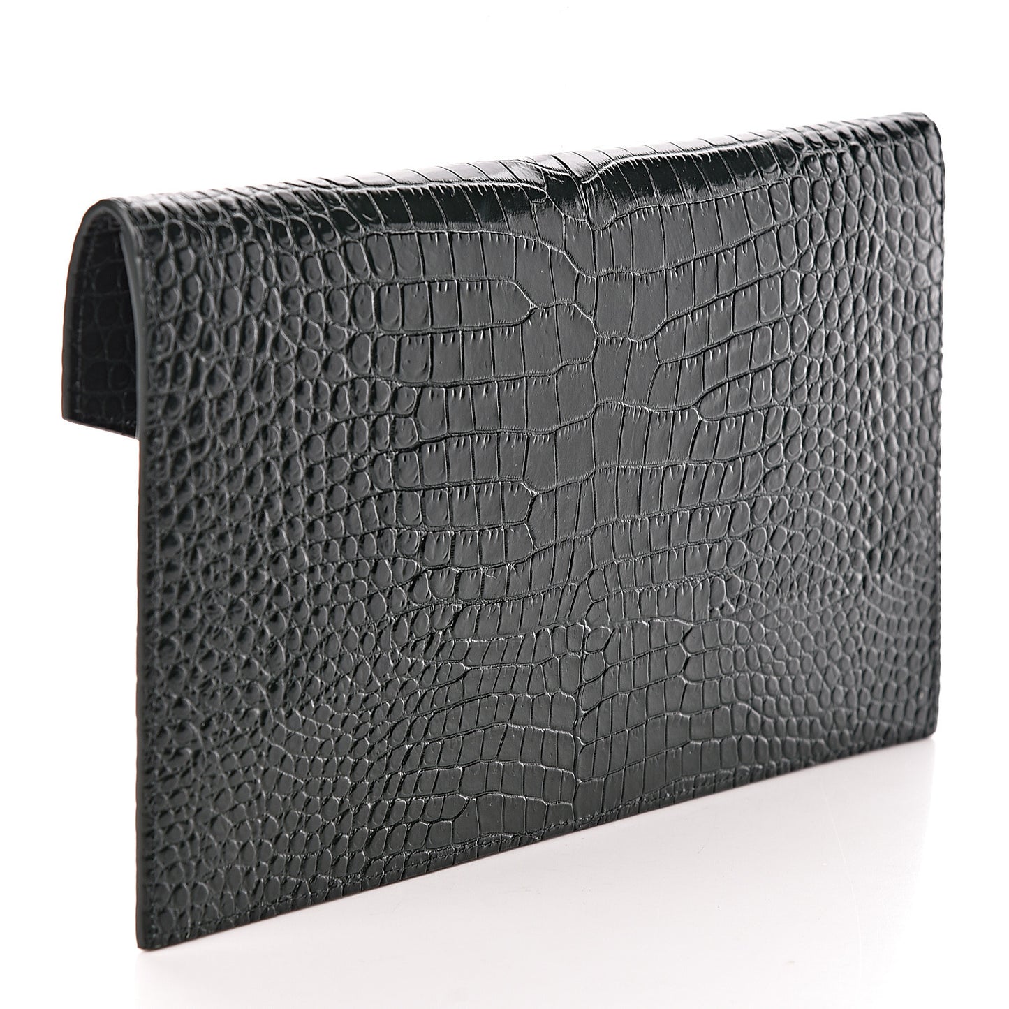 Calfskin Crocodile Embossed Uptown Monogram Clutch Dark Green