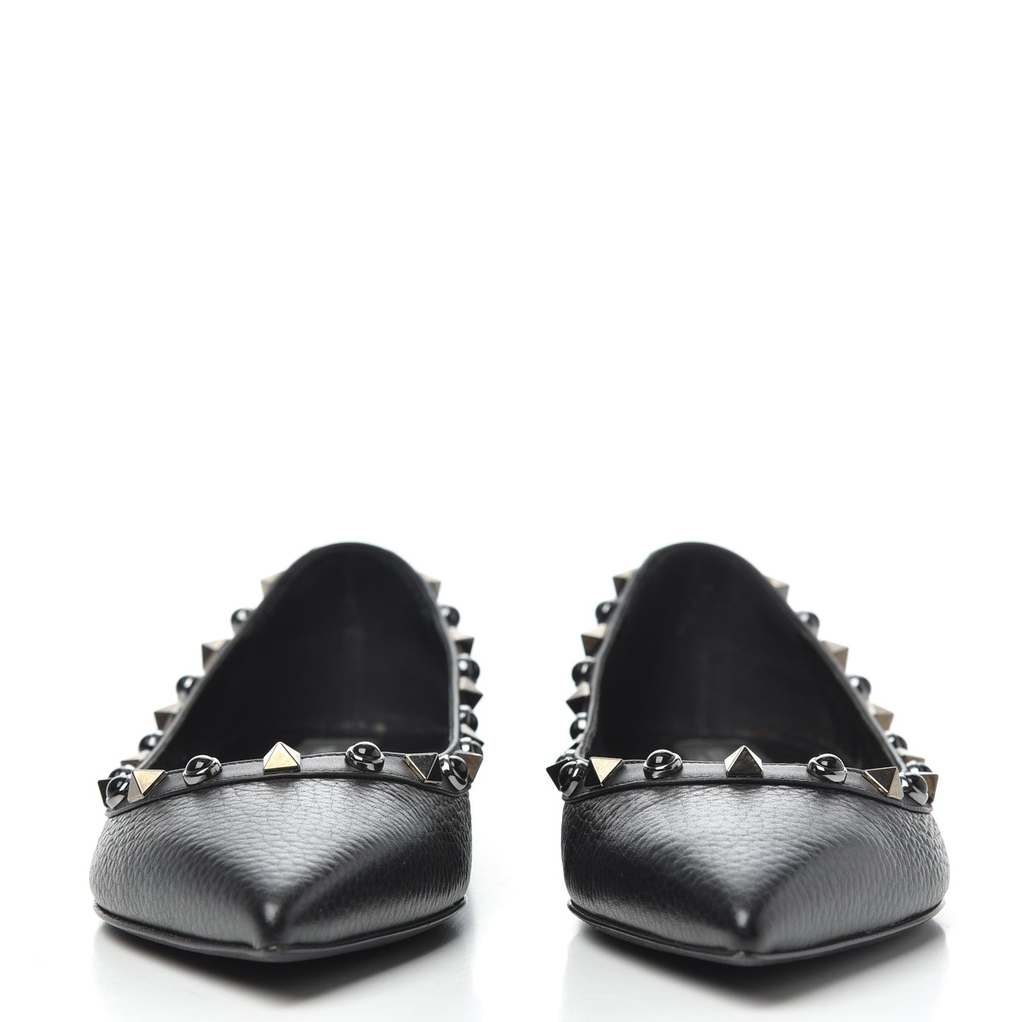 Pebbled Calfskin Onyx Rockstud Rolling Ballerina Flats 36.5 Black